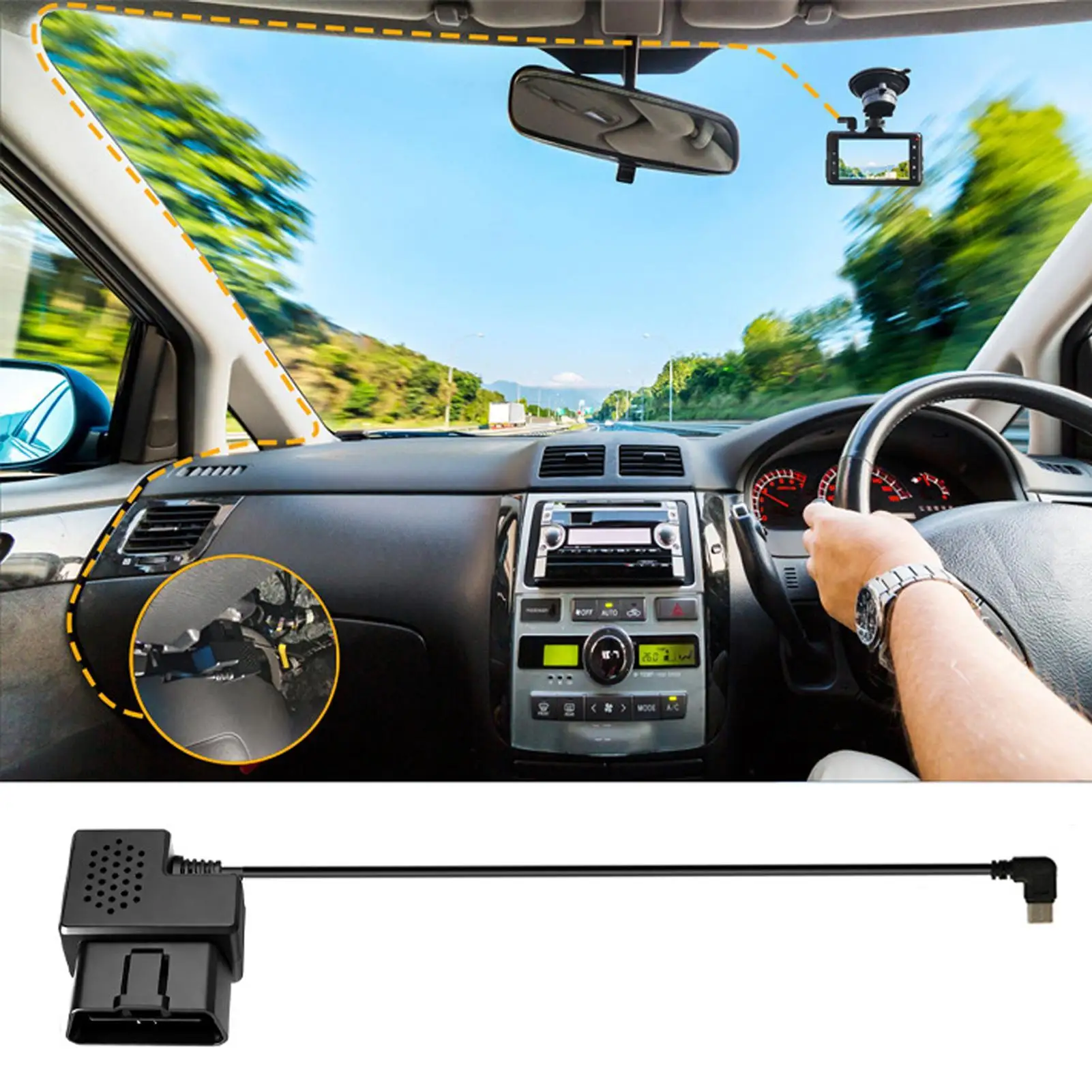 Car OBD Cable Plug And Play 12V/24V To 5V Step-Down Wire USB Adapter Cable For Parking Lot Road Trips Daily Driving Overnight
