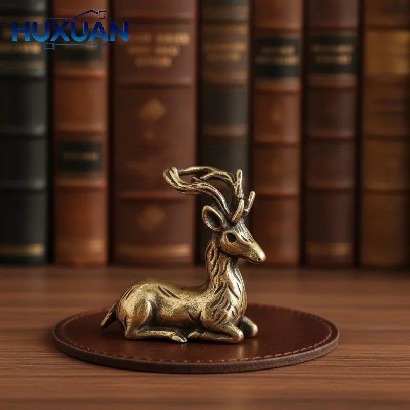 Retro Bronze Deer Small Ornaments Copper Sika Deer Micro Landscape Figurine Desktop Antique Home Decor Gift