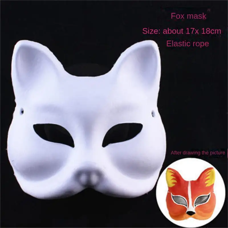 1/5Pcs Therian Masks White Cat Masks Blank DIY Halloween Mask Animal Half Facemasks Masquerade Cosplay Party