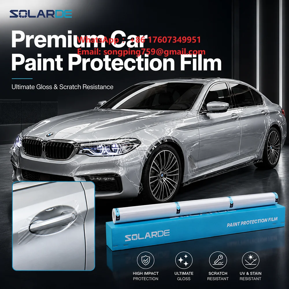 SolarDe 1.52x15m Imported Aliphatic TPU Film Hydrophobic Car Transparent PPF Paint Protection Film Anti Yellowing