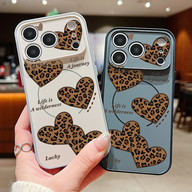 

Магнитный чехол для телефона с леопардовым сердечком для iPhone 17 Pro Max 16 15 14 13 Pro Max для Magsafe Wireless Charge Жесткий чехол из ПК