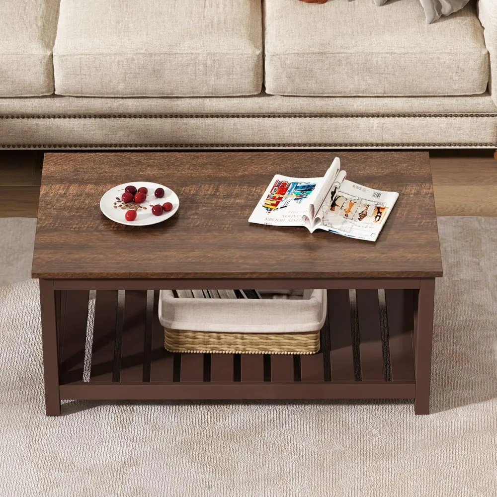 Coffee Table, Rustic Vintage Farmhouse Living Room Table with Shelf