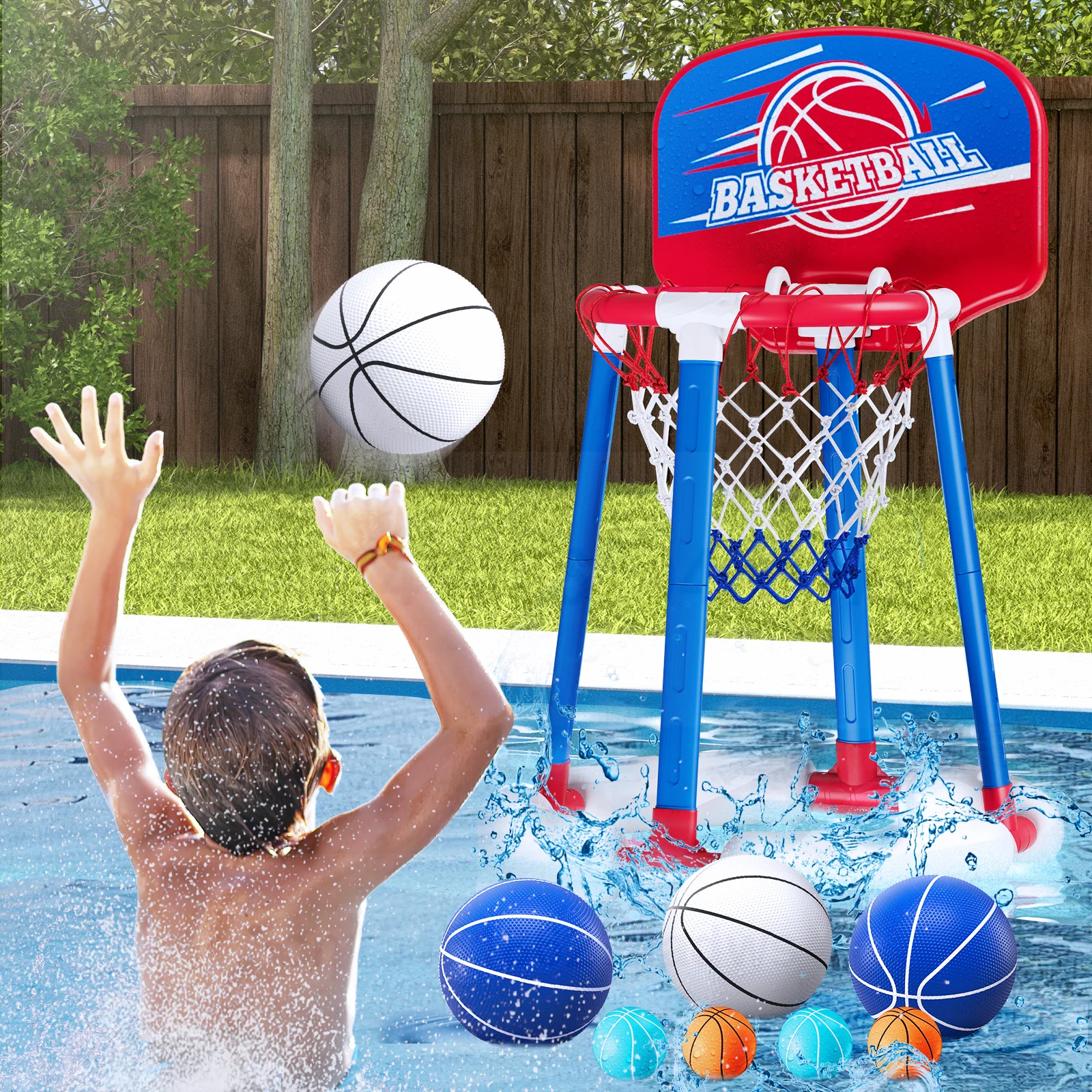 New Basketball Hoop Poolside with Backboard, Floating Pool Toys Swimming Pool Games for Kids & Adults Indoor Outdoor Play