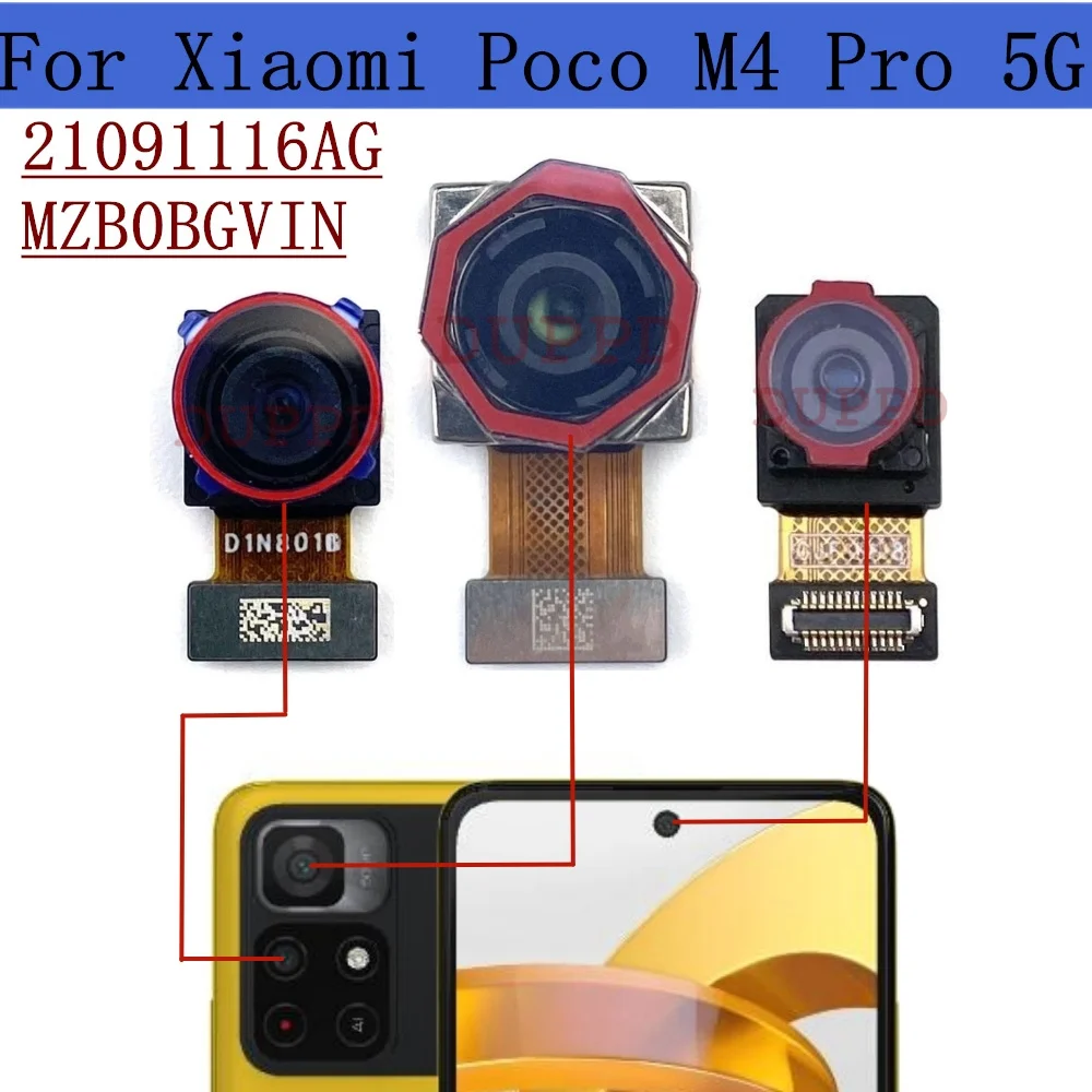 Front Rear Camera For Xiaomi POCO M4 Pro 5G Frontal Selfle Wide Back Facing Main Backside Camera Flex Cable Parts