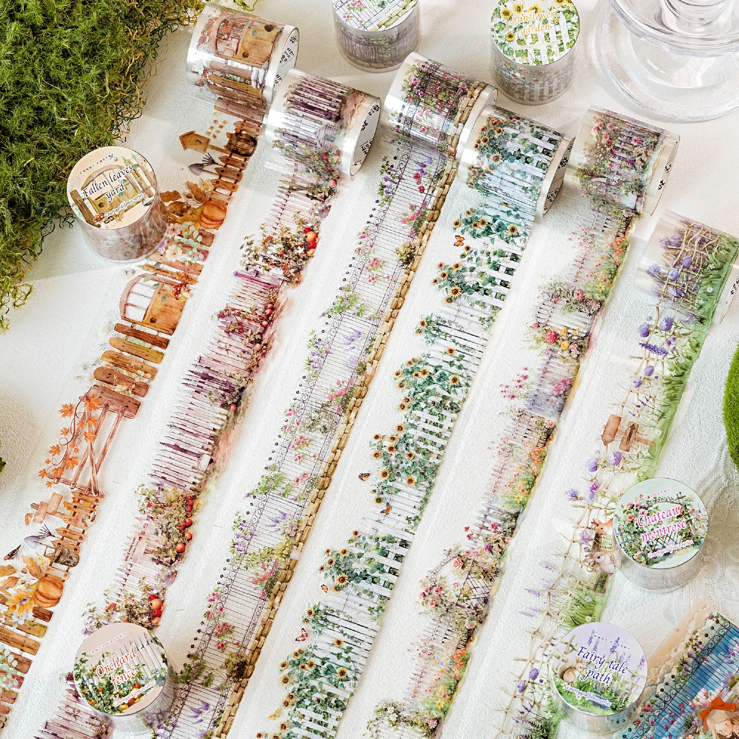 2 Roll PET Tape Courtyard Fence Series Spring Garden Vine  Landscape Hand Account Tape Creative DIY Greeting Card Decoration