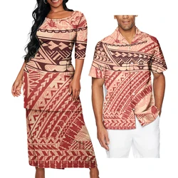 Polynesian Tribal Clothing Set Samoan Print Couple Clothing Set 2024 Girl's Party Casual Dresses Women Ladies Match Men Shirts