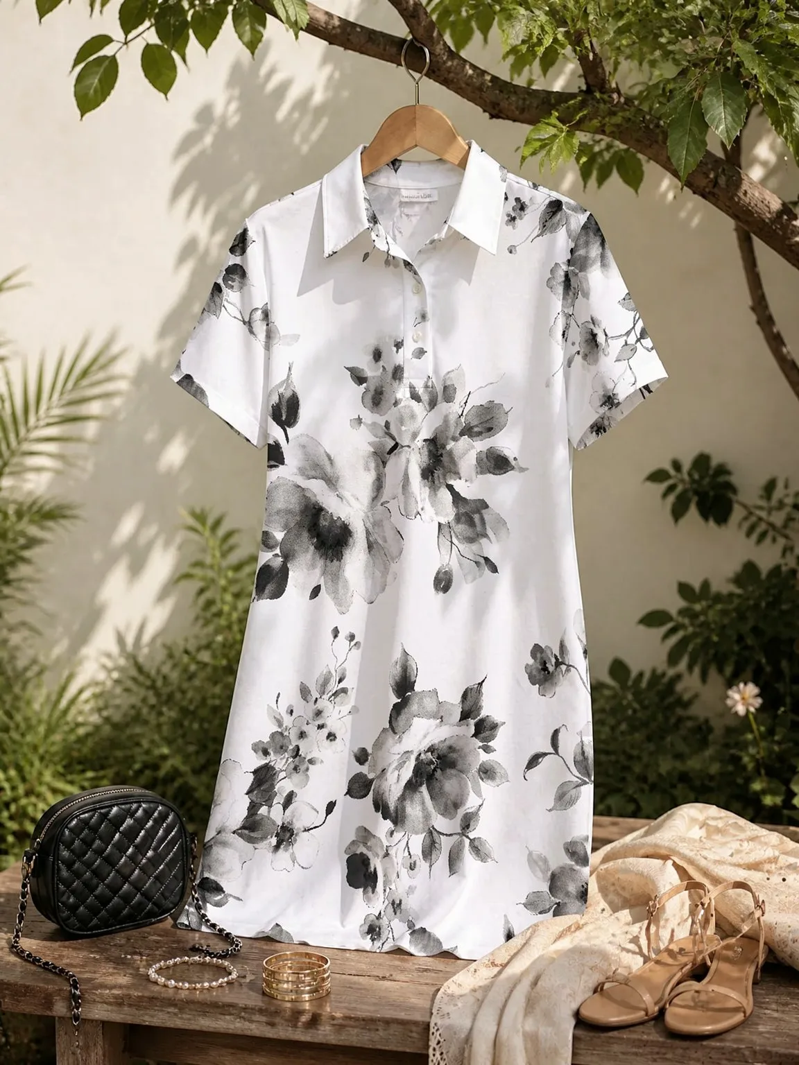2026Retro Soft Collared Dress, Women Short Sleeve Loose Fit All-match Everyday Casual Outfit