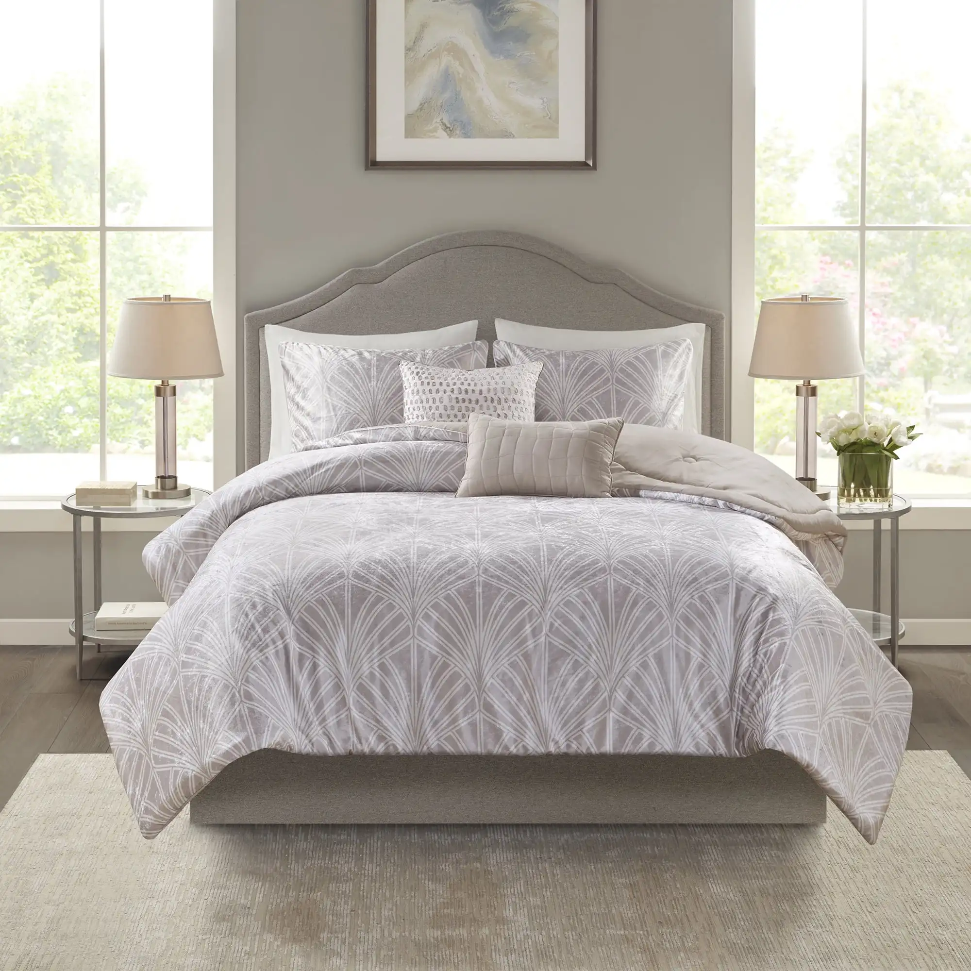

5 Piece Kiona Bedding Comforter Set, Modern Full/Queen, Beige