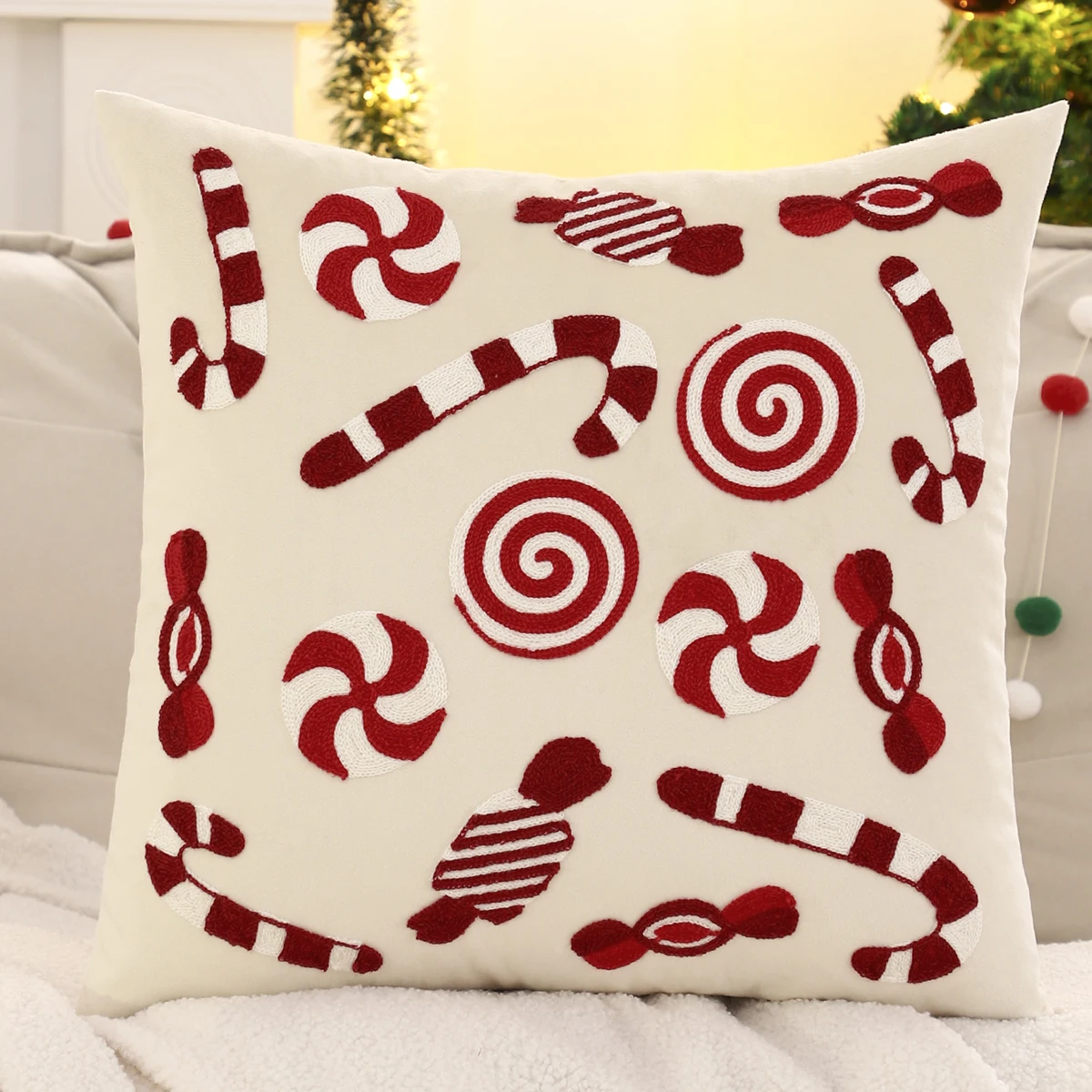 1 PC Christmas Candy Throw Pillow Cover Velvet Embroidery Snowflake Christmas Decoration Living Room