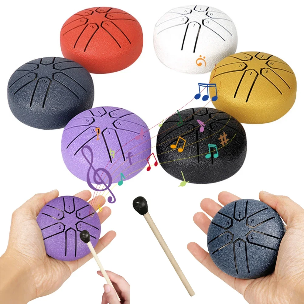 Desktop decor 3 Inch 6-Tone Steel Tongue Drum with Drumsticks Giftware Drum Percussion Musical Instruments Mini Hand Pan Drums