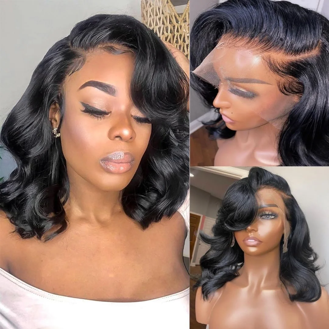 Body wave 13x6 hd lace frontal human hair bob wig for women 10 16 inch Body wave 13x4 lace front bob wigs on sale clearance