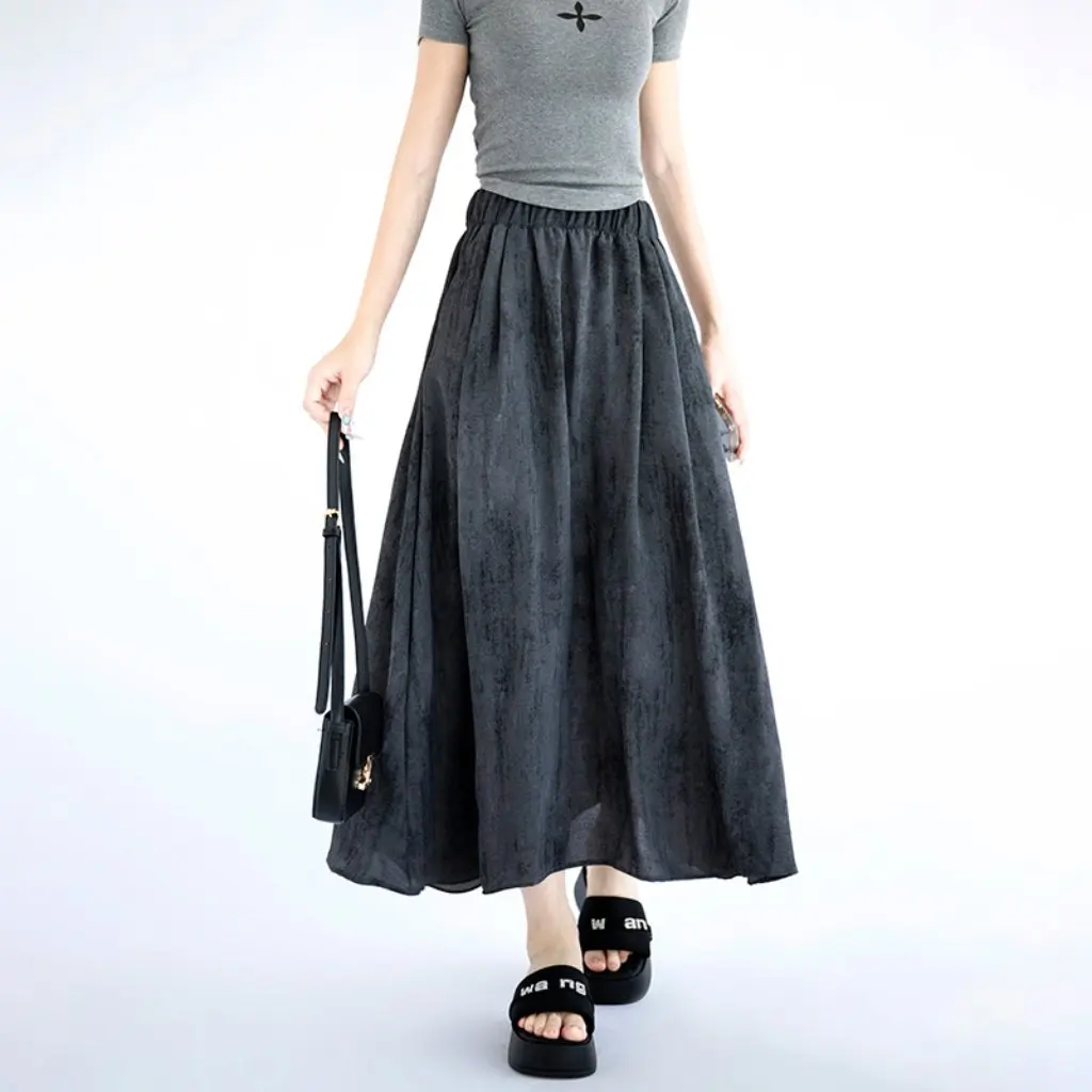 

Radish Uncle Women's Tie Dye Skirt High Waist Large Swing Mid-Length Summer Lazy Style Yamamoto Skirt