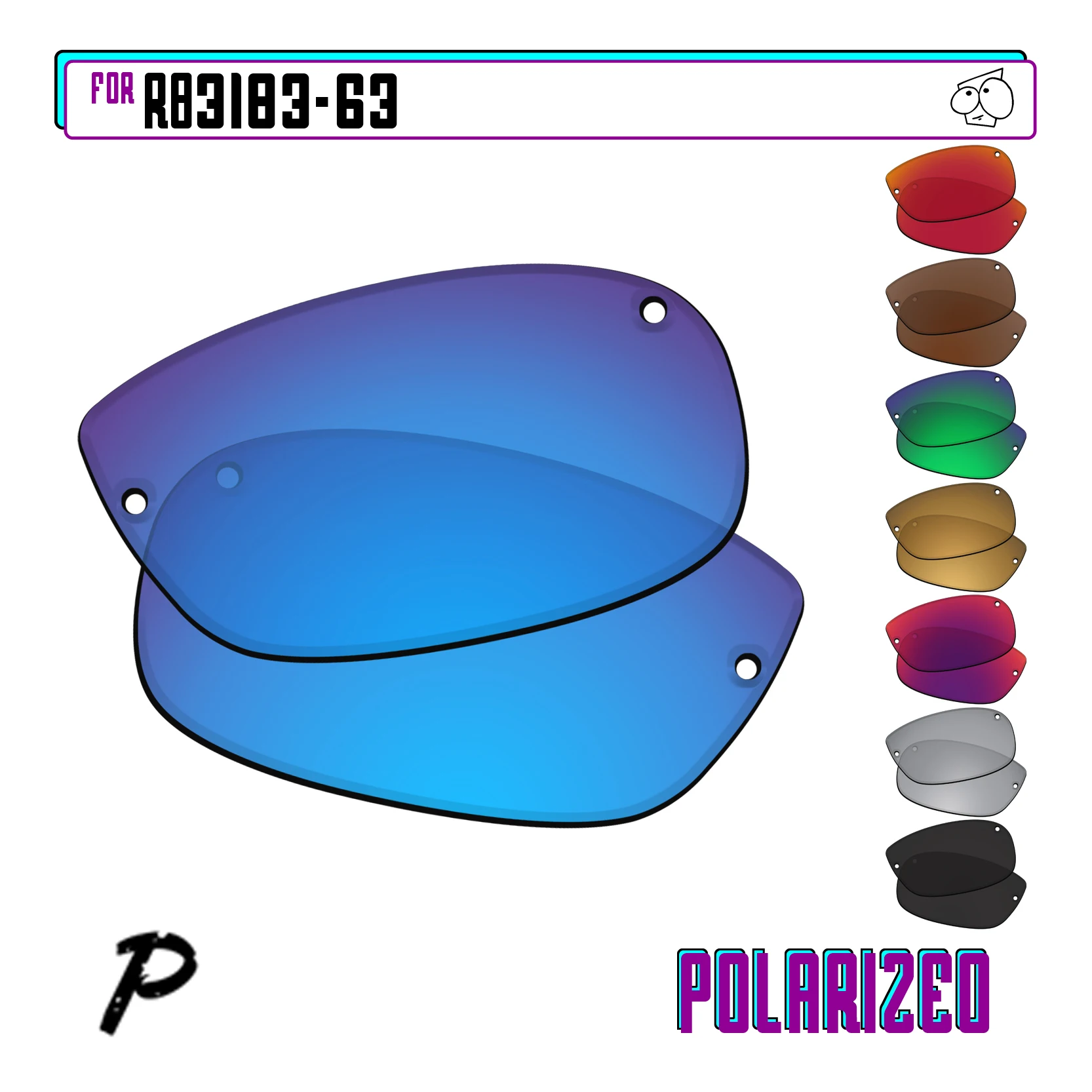 Lentes de repuesto polarizadas SunglassDoctor para gafas de sol Ray-Ban RB3183-63 RB3183 de 63 mm - Múltiples opciones
