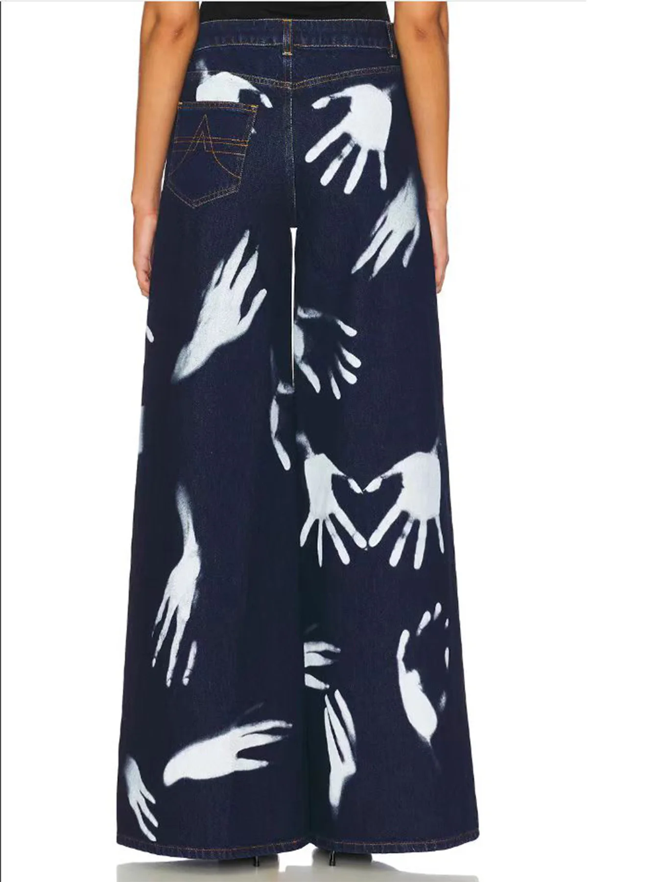 

Женские модные повседневные свободные широкие джинсы темно-синего цвета со средней талией и белым пальмовым принтом