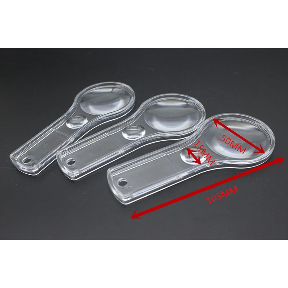 

10Pcs Handheld Magnifier Transparent Double Light Ergonomic Design Lightweight Comfortable Grip Prolonged Use Reading