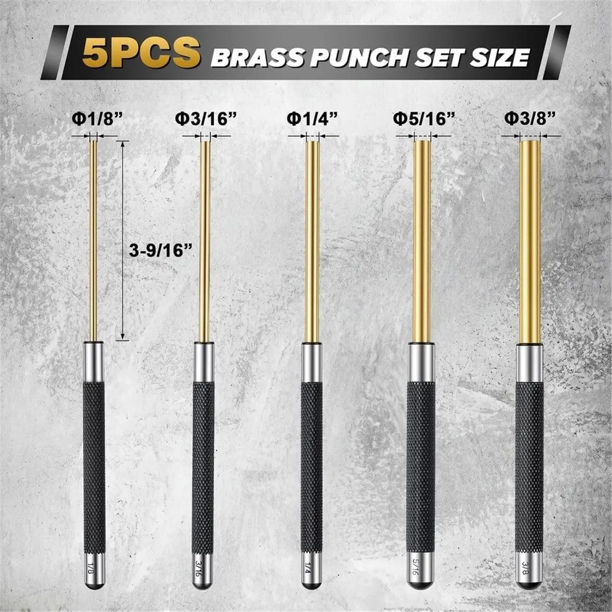 Brass Punch Set & Storage Bag,5 Size -Brass Drift Non-Marring Roll Pin Punch for DIY Automotive