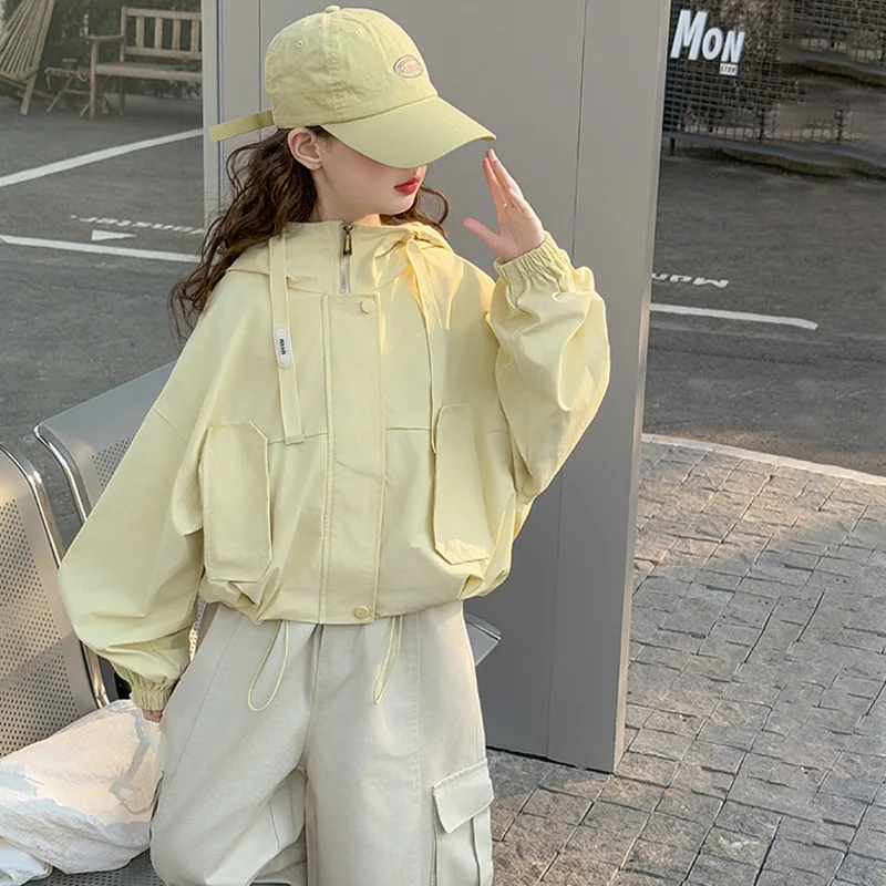 

Girls Outerwear Spring and Autumn New Style Western Korean Edition Hooded Jacket Top Daily Casual Versatile