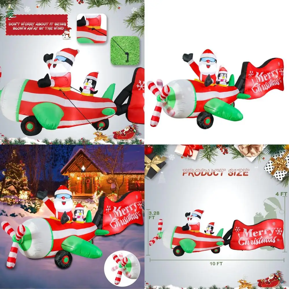 

10-Foot Santa and Penguin Helicopter Inflatable with Rotating Blades and Built-in LED Lights for Outdoor Christmas Decorations