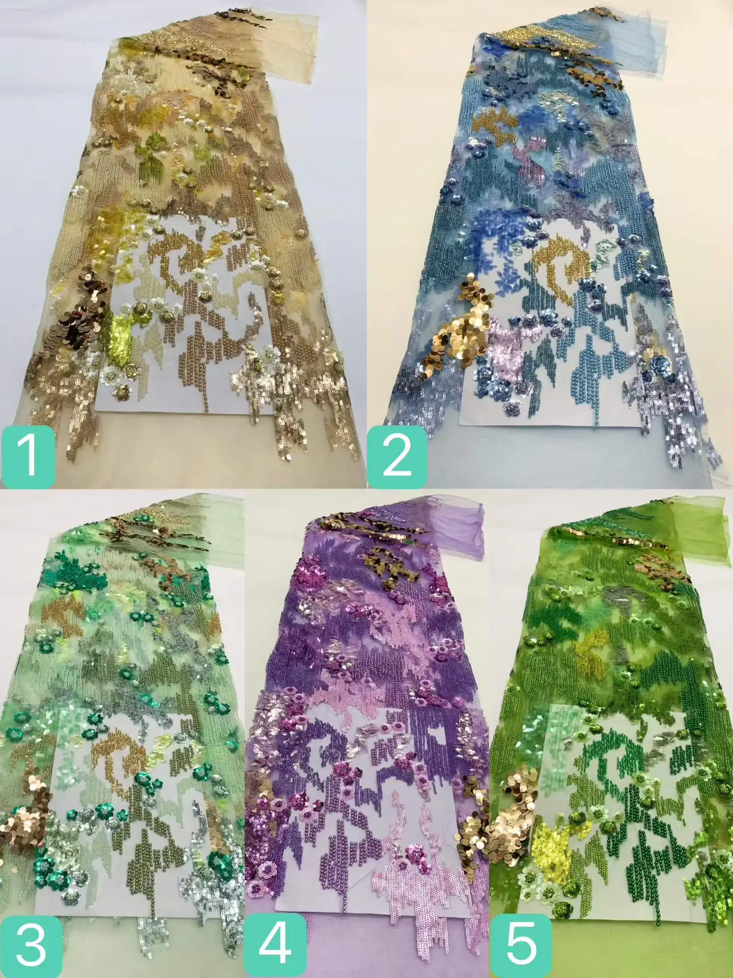 Beautiful,Colorful Sequins,Beads tube Embroidery French Mesh Yarn ,Beaded African Nigeria Fabric Lace,For Evenign Dress Weddings