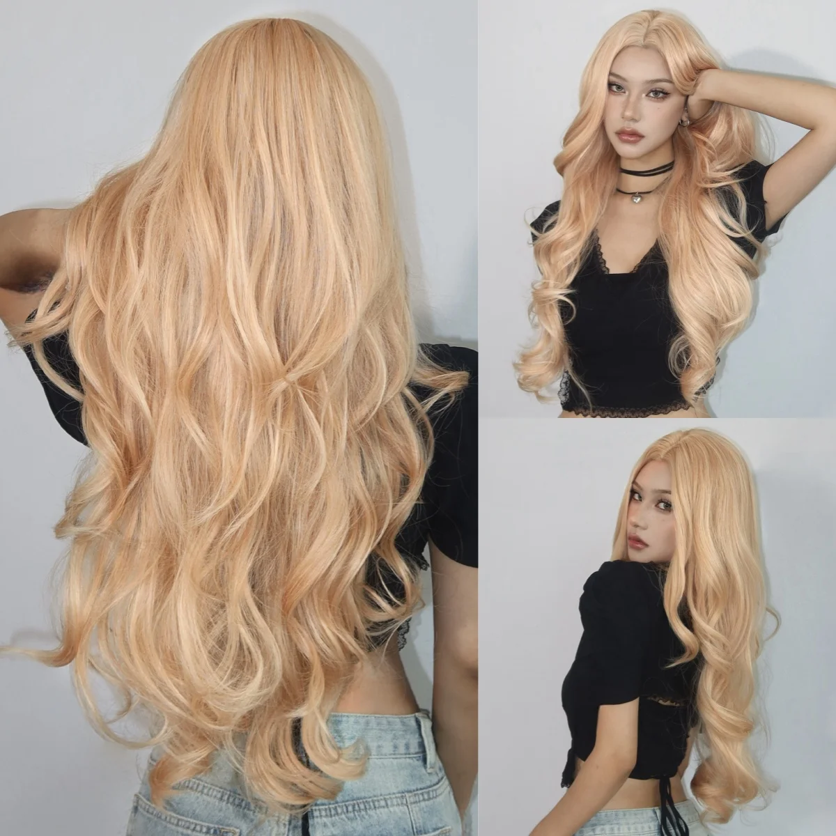 HAIRCUBE Blonde Lace Front Wig Curly Synthetic Wigs Hairline Lace Middle Parted Wavy for Women Heat Resistant Daily Cosplay Hair