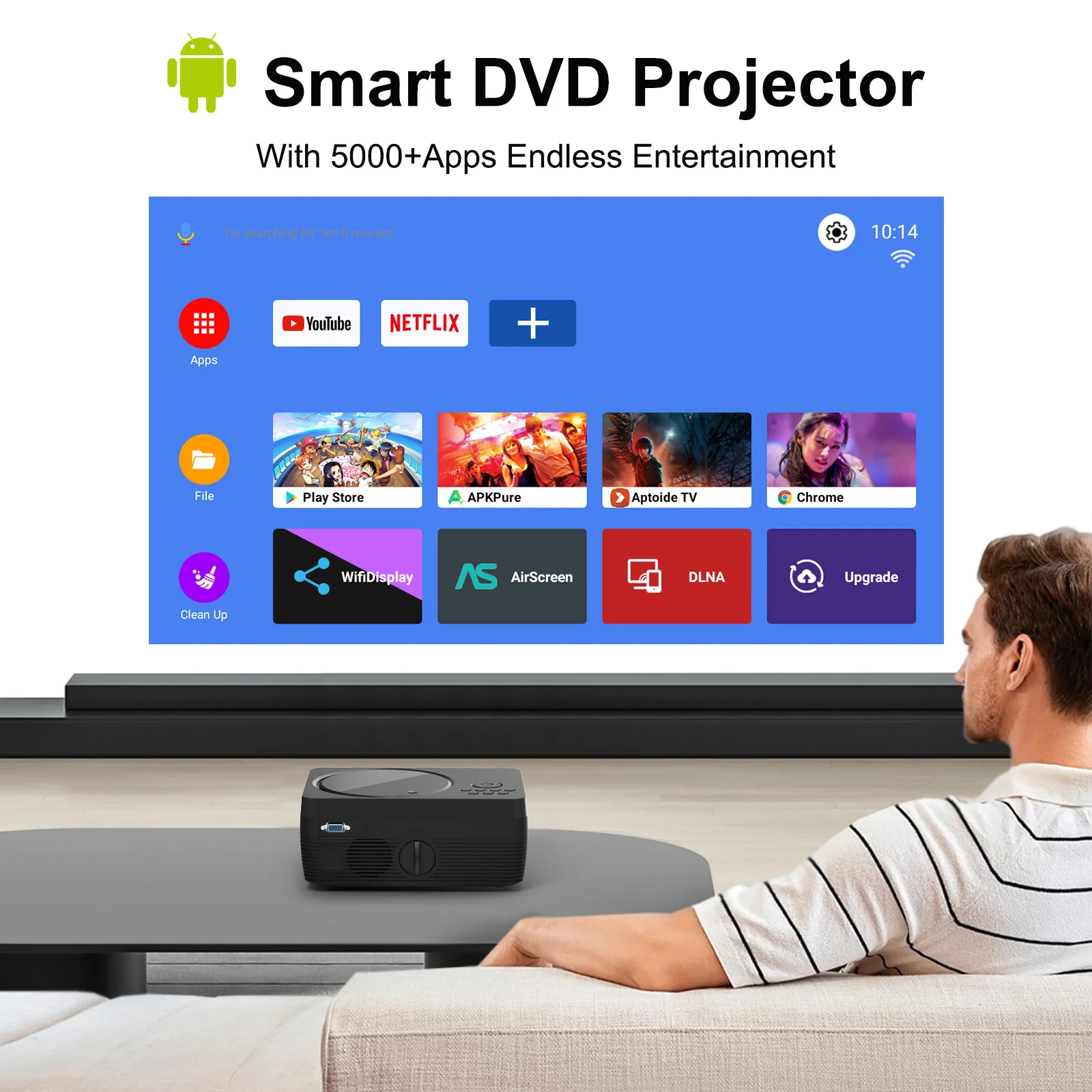 H96 Max W11 DVD-Projektor 4K Android Smart Bluetooth 5.1 Wi-Fi-Filmprojektor mit DVD-Player