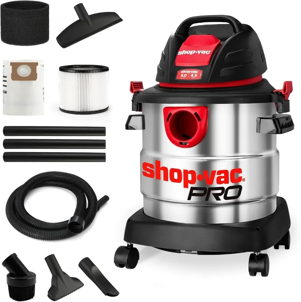 

5 Gallon 4.5 Peak HP Wet/Dry Vacuum, Stainless Steel Tank, with Filter, Hose and Accessories for Garage, Workshop