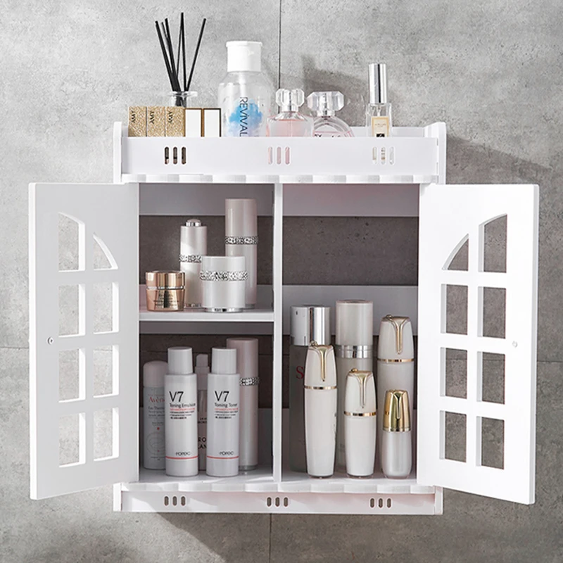 Wall Mounted Bathroom Cabinet, Toilet Storage Shelf, Cosmetic Storage Rack, Wood-Plastic Cupboard Wall Cabinet, Washroom Storage