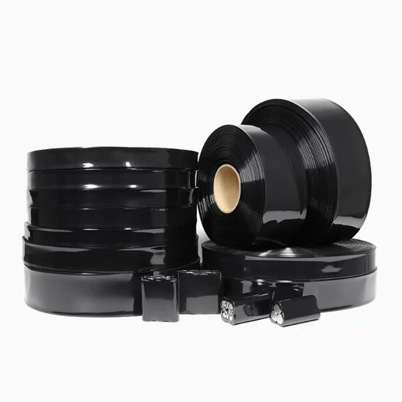 أنبوب أسود PVC قابل للانكماش بالحرارة 18650 بطارية ليثيوم حزمة طبقة التعبئة والتغليف 21700 عزل البطارية يتقلص طبقة تغليف الجلد