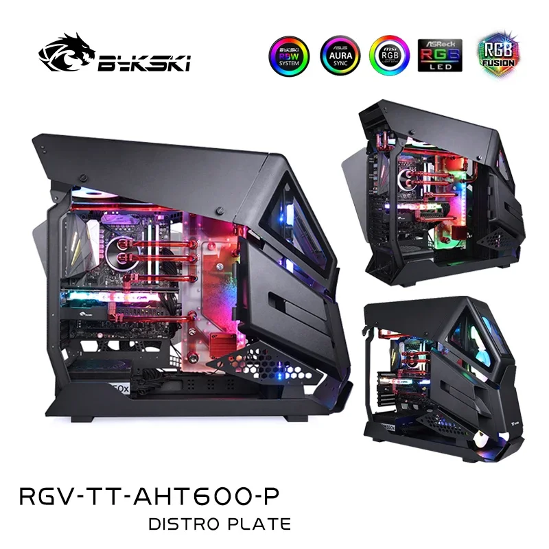 Bykski Distro Plate For TT AH T600 Case,360 + 480 Radiator Waterway Board Kit Water Cooling Loop Solution,12V/5V RGV-TT-AHT600-P