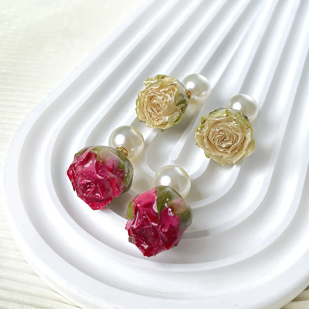 

Colorful Natural Rose Earrings Elegant Immortal Rose Flower Stud Earrings Epxoy Resin Dried Flower Earrings Statement Jewelry