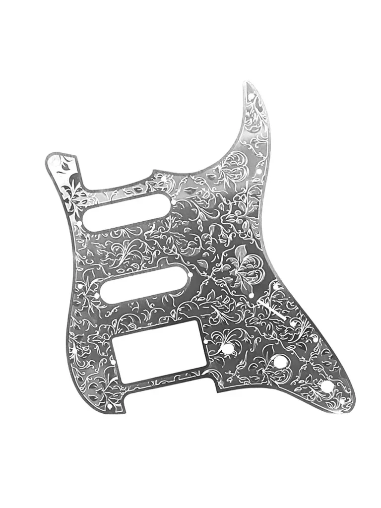 جيتار منقوش باللون الفضي - درع معدني بتكوين SSH للقيثارات على طراز ستراتوكاستر، تصميم مثبت مسطح #3