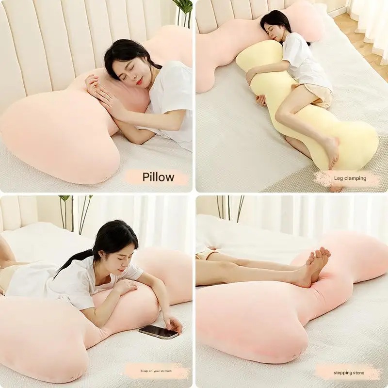 アイスシルク-ショートベルベット素材のシングルロングストリップ型睡眠補助枕（脚用クランプ付き）、女の子向け、横向き寝用脚延長枕（女性向け）