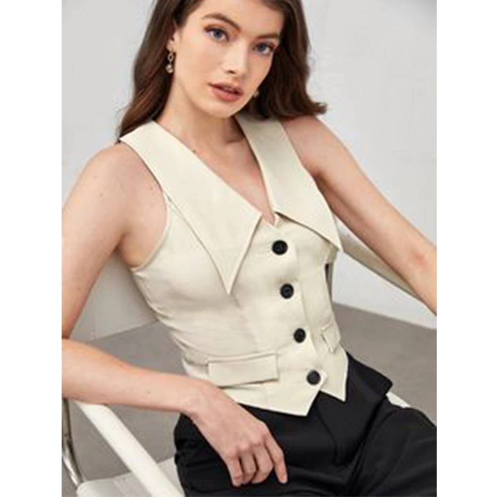 Serge GlaWomen-Vestes décontractées pour femmes, gilets d'hiver, col en V, simple boutonnage, nouveau style, affaires, rue française, vêtements pour femmes