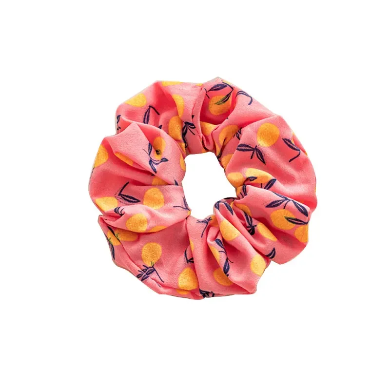 Peach Fruits Hair Bands Floral Scrunchies for Women Hair Accessories Elastic Headwear Rubber Nylon Hair Rope Sweet Girl Headwear