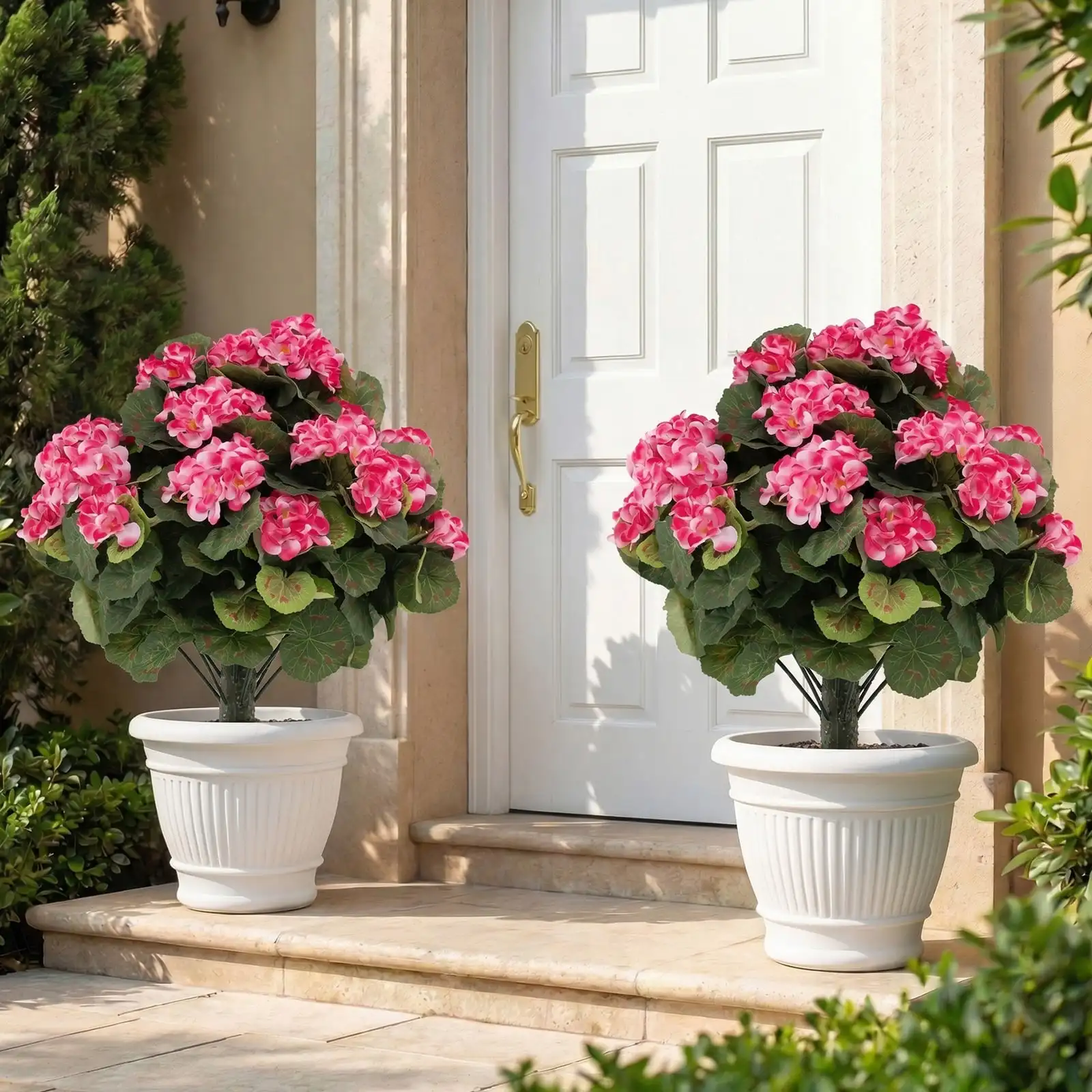 Geranios Artificiales Realistas, Flores de Seda, Tallos de Bajo Mantenimiento, Plantas Artificiales Realistas para Decoración de Interiores, Exteriores, Jardín, Balcón y Oficina