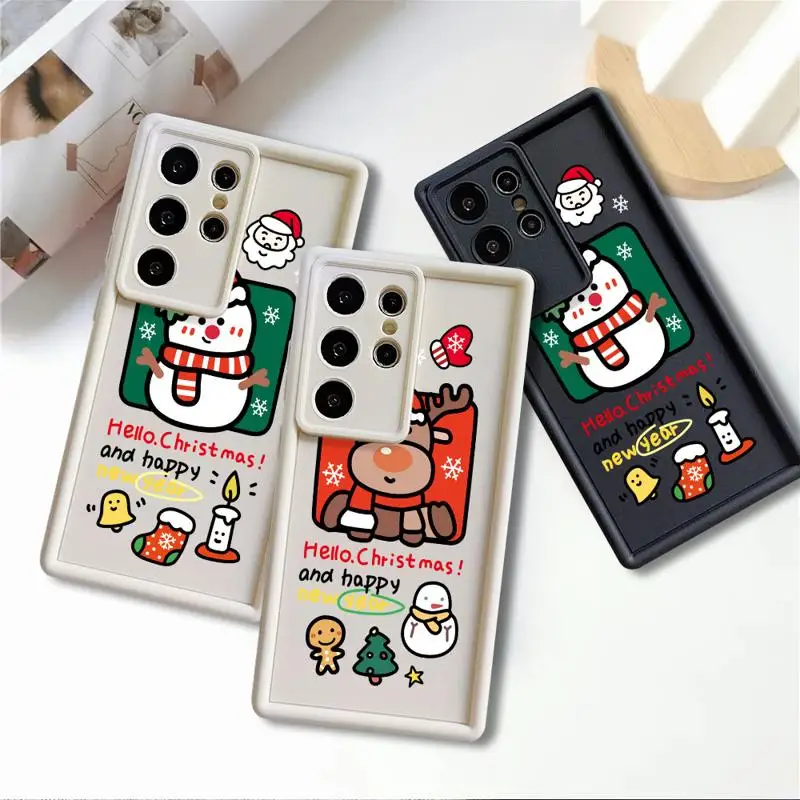 삼성 갤럭시 S24 S23 울트라 S20 FE S22 S20 플러스 S21 20 울트라 S23 FE용 소프트 케이스, 겨울 메리 크리스마스 휴대폰 케이스