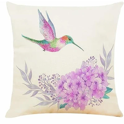 Throw pillowcase watercolor hummingbird with flower decoration cushion cover 45X45cm square pillowcase farmhouse home decoration