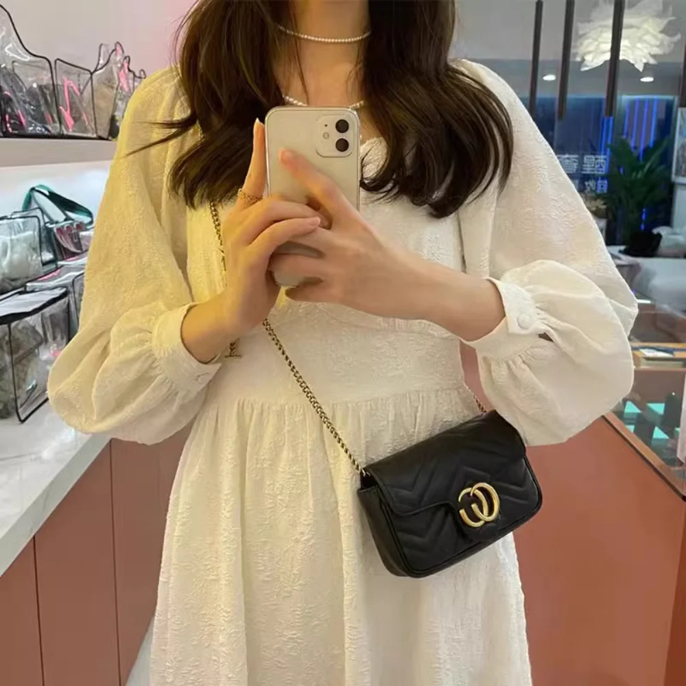 حقيبة Xiaoxiangfeng، حقيبة سلسلة شبكية من الجلد الطبيعي الماسي، حقيبة إبط ذات ملمس ممتاز، حقيبة كروس بكتف واحد