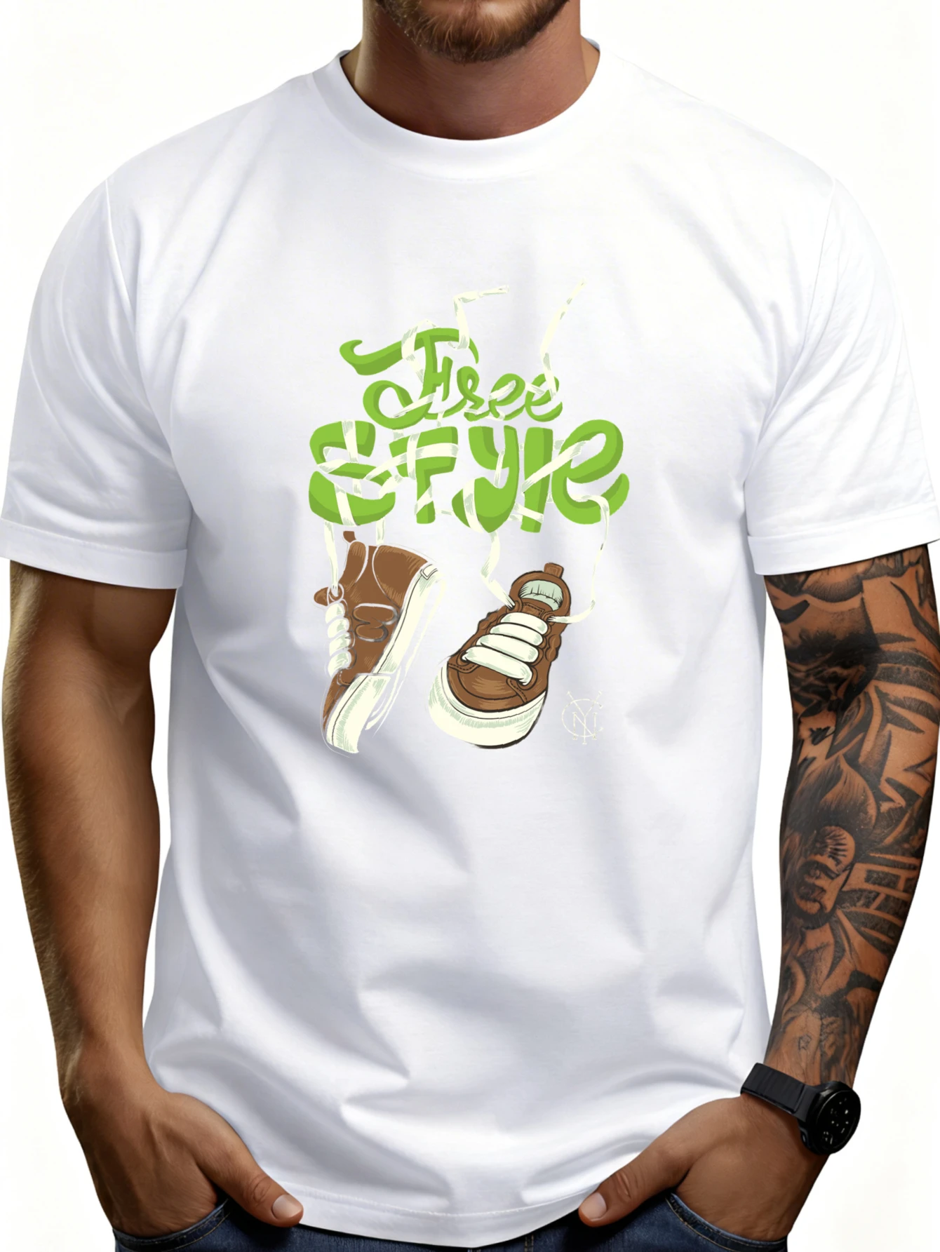 Casual Street Style Men's T-Shirt with Tree of Life Sneaker Pattern, Suitable for Spring and Summer Wear, a Gift for Fashion Enthusiasts and Sneaker Lovers
