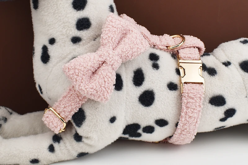 Teddy-Samt-Hundehalsband und Leinen-Set für kleine, mittelgroße und große Hunde, individuell graviertes Namensschild, Haustierzubehör, Hundeleine – Detail 14
