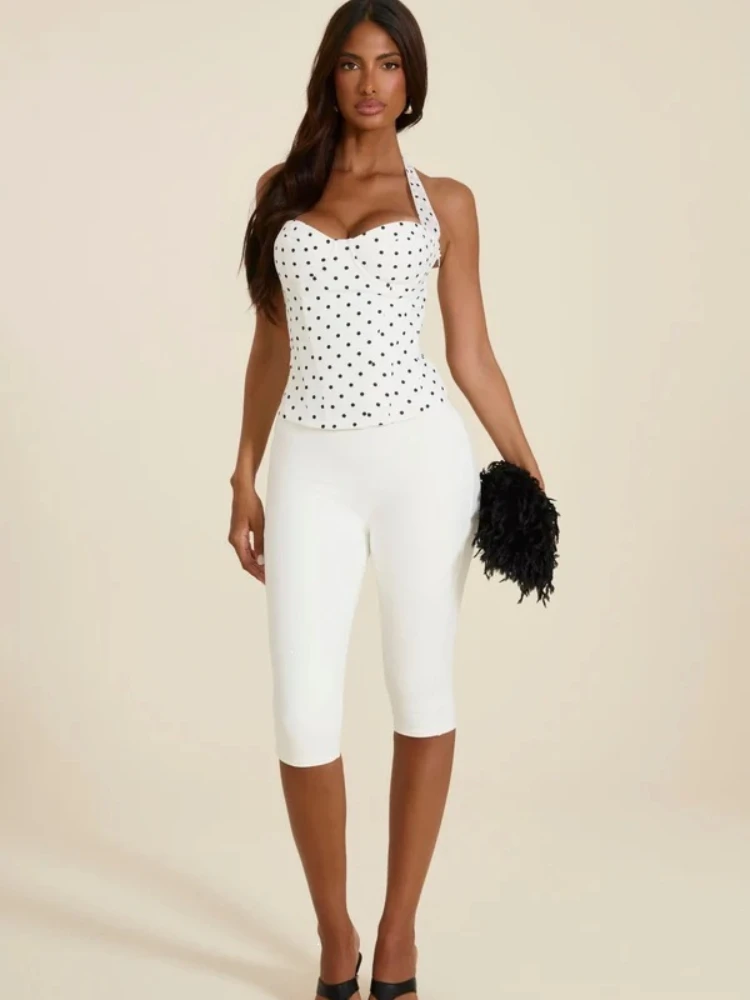Women's Polka Dot Ruched Back Bodysuit-style Retro Tie-up Strappy Top Sweet Y2K Party Streetwear Ladies Top
