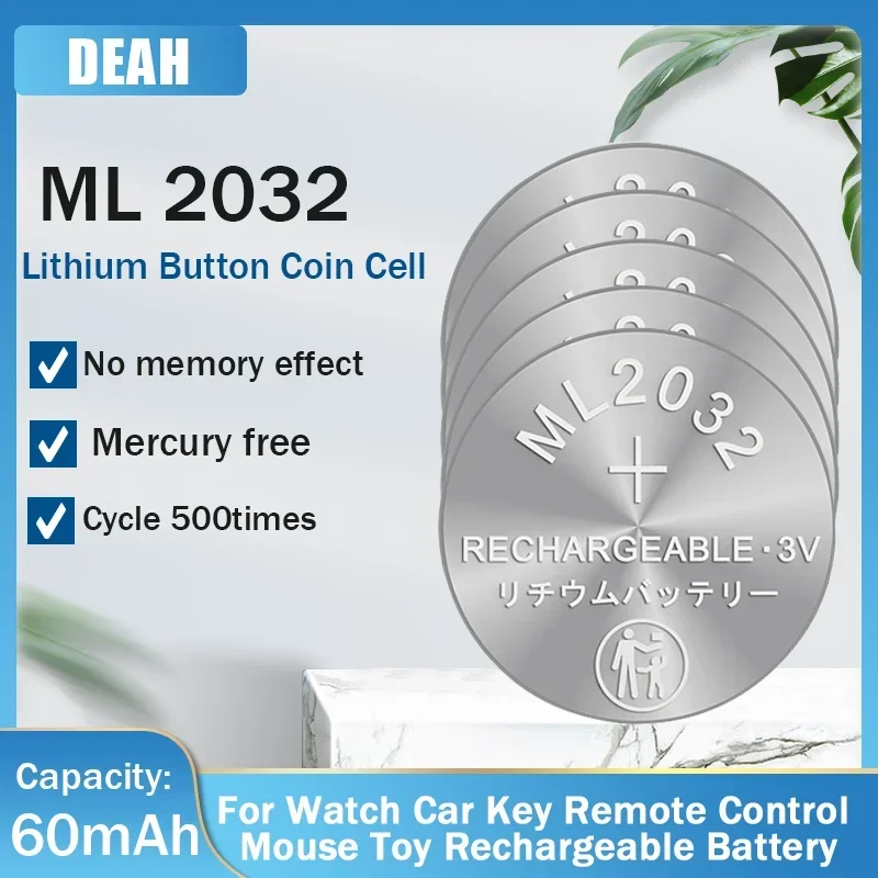 ML2032 3V Lithium Li-ion Rechargeable Battery CR2032 CR 2032 DL2032 ECR2032 For Remote Control Motherboard Clock Toy Coin Cells