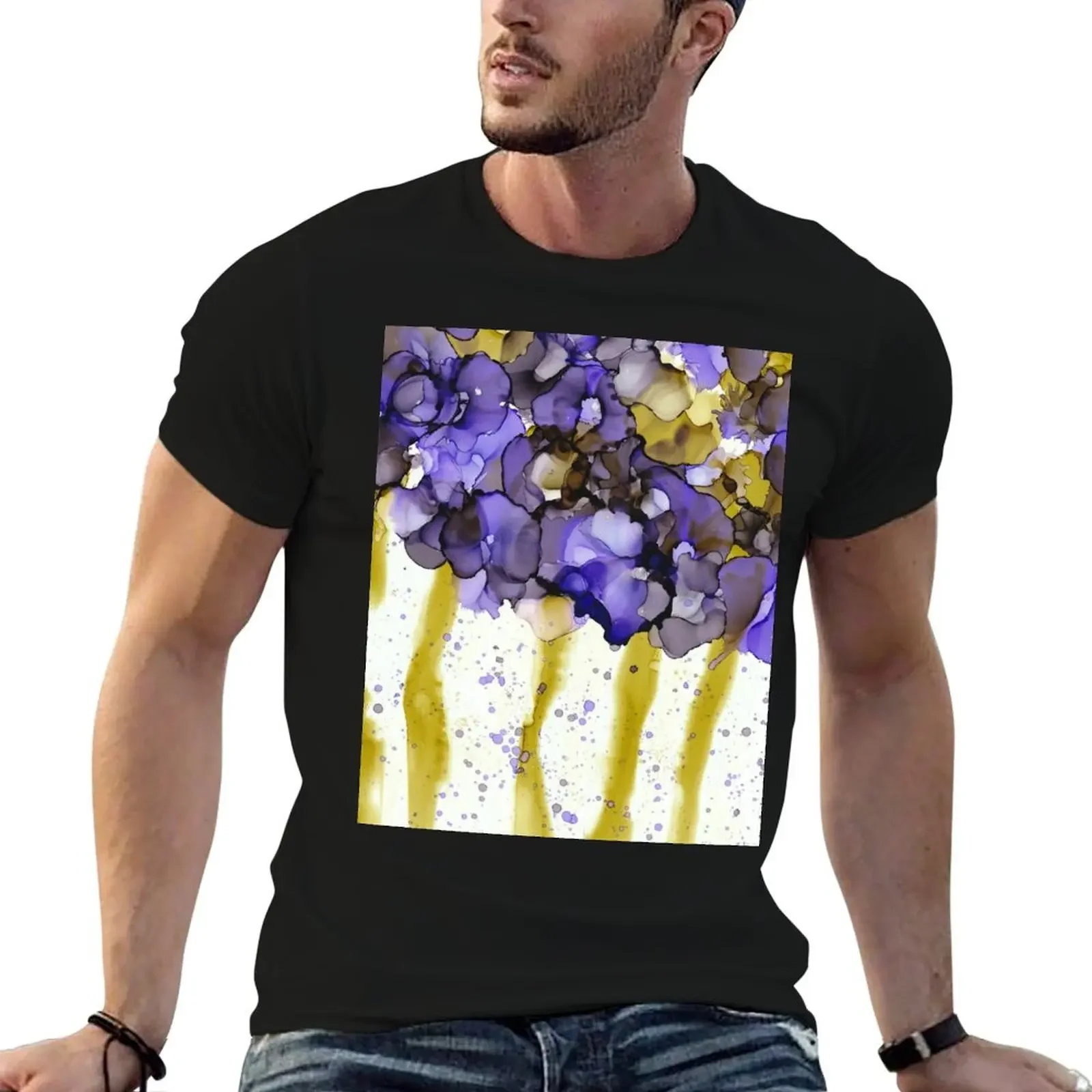 Abstract Purple Bouquet, Alcohol Ink Art T-Shirt vintage anime shirt summer tops funny t shirts for men