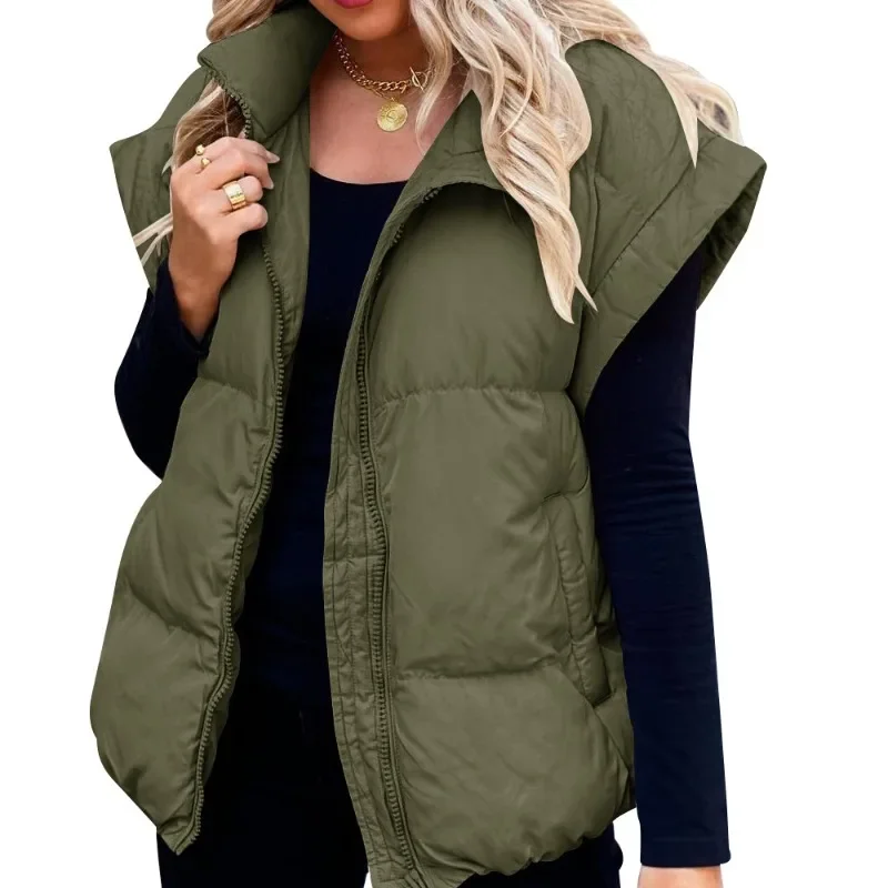 

Vest for Women Turtleneck Zipper Sleeveless Casual Chic Parkas Coat Autumn Winter 2024 New Solid Thermal Female Loose Vests