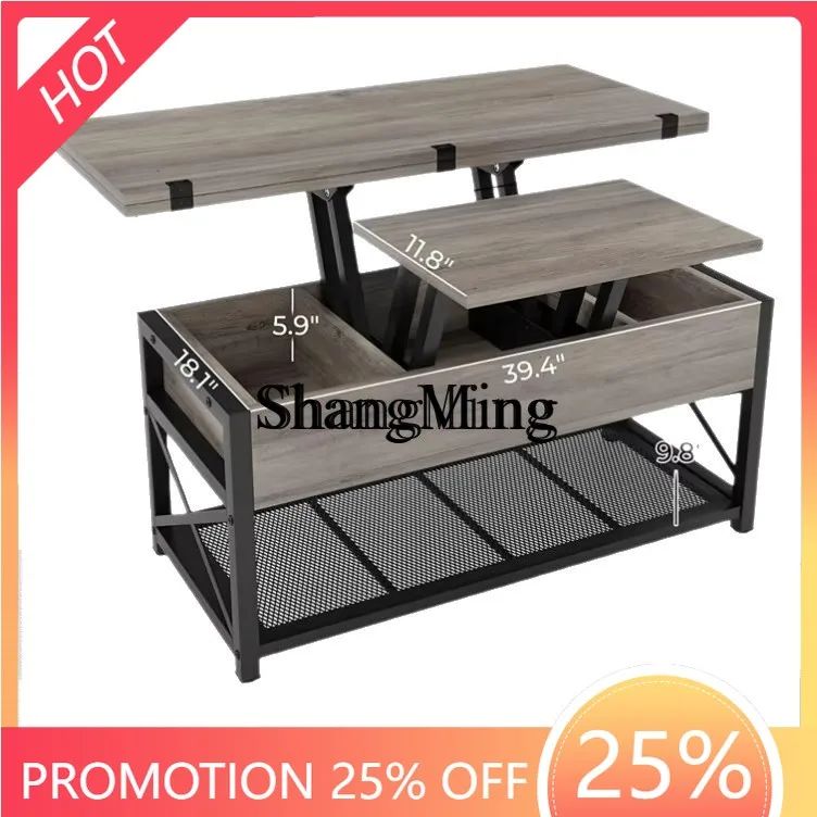 FG Wooden Multifunctional Adjustable Folding Coffee Table for Home Indoor Living Room Large Capacity Storage Organizer Table