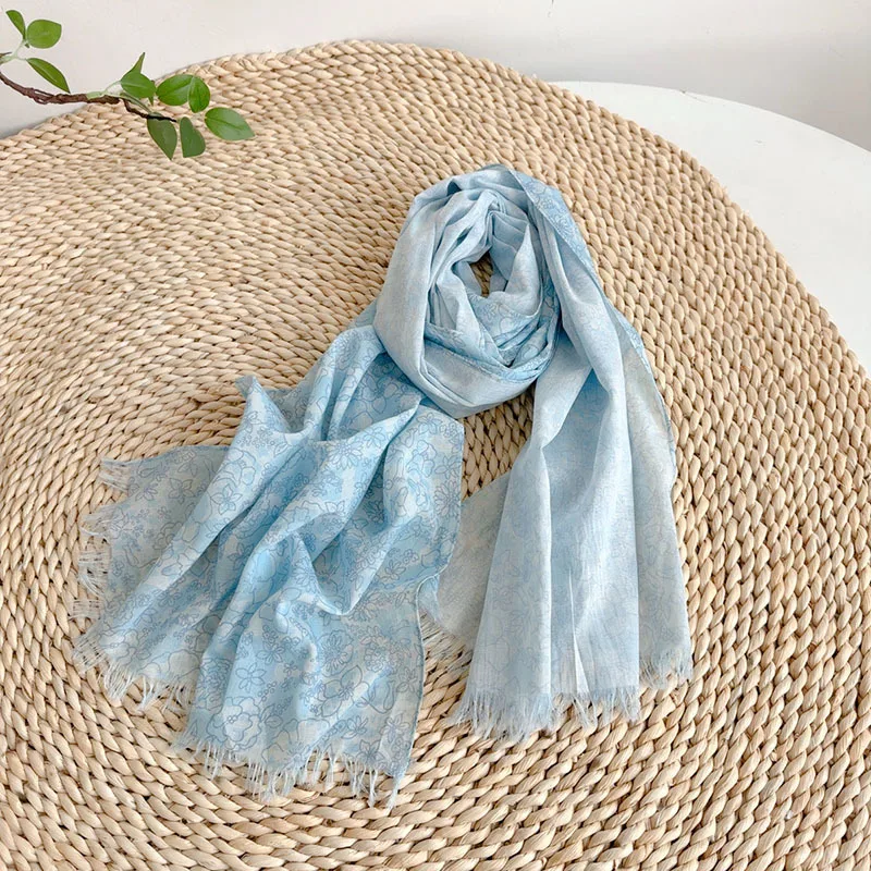 

Spring and summer cotton printed fresh and elegant lightweight neck protection women's scarf