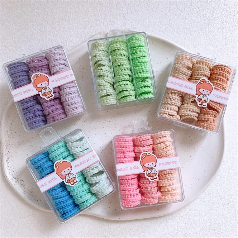 

Милые однотонные градиентные резинки для волос с рюшами для маленьких девочек, набор в коробке, маленький размер, базовые, мягкие, эластичные, не оставляющие заломов, детские резинки для волос