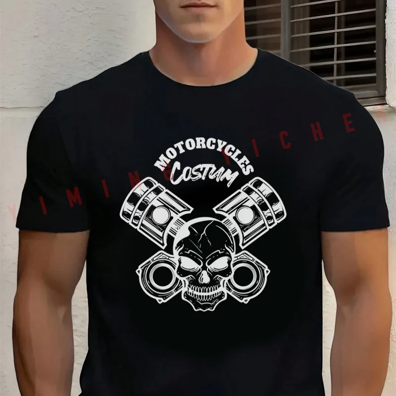 

Head Skull Car And Motorcycle Repair Motorcycle T-Shirt Men‘s Cotton Summer Short-sleeved Casual Streetwear Tops Tee