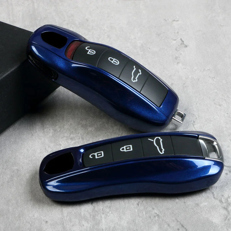 Key Case Blue Color Shell for Porsche Macan 911 718 Panamera Cayenne Taycan Boxster Remote Fob Replace Car Accessories 3pcs/set