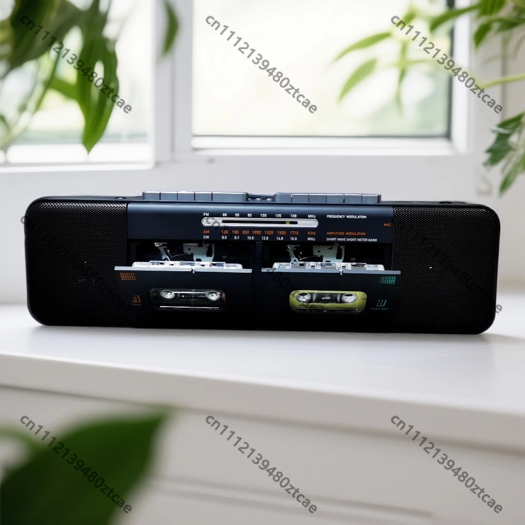 Retro Dual Channel Stereo Dual Cassette Recorder Radio Bluetooth Speaker Card Rechargeable Tape Player